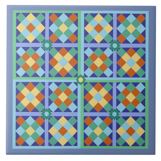 Carreau Carré en tuiles marocaines en bleu turquoise or te (Devant)