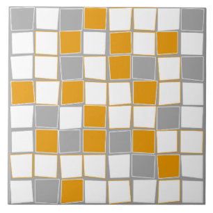 Carreau Carré, gris, blanc, moutarde jaune, moderne
