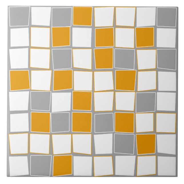 Carreau Carré, gris, blanc, moutarde jaune, moderne (Devant)