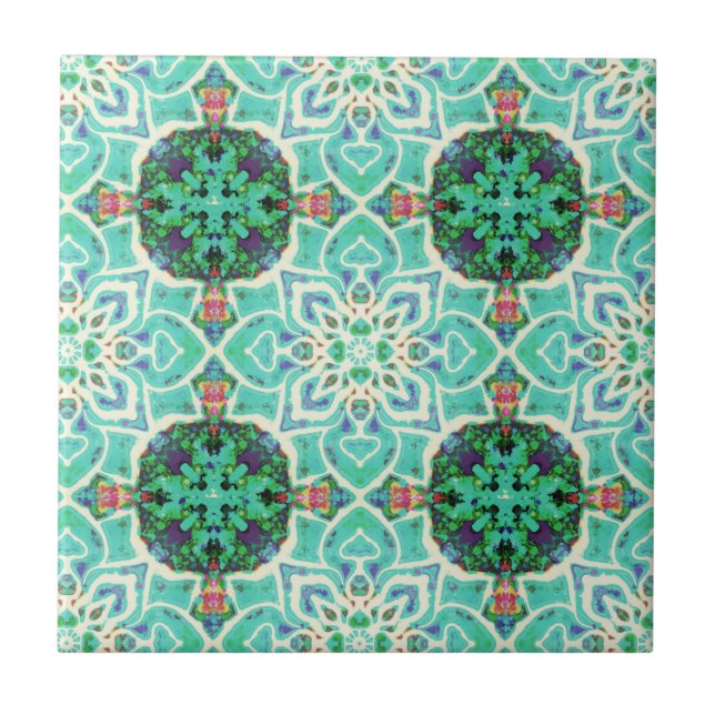 Carreau Carrelage à motifs floraux verts (Devant)