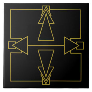Carreau Carrelage Art déco double flèche or et noir