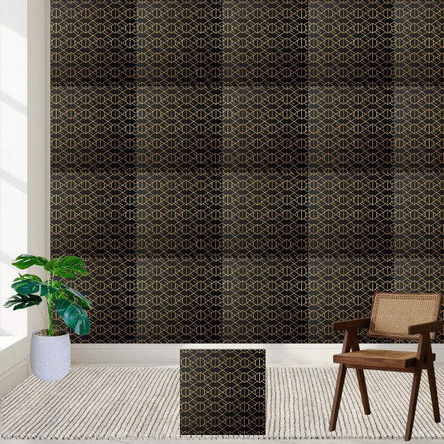 Carreau Carrelage Art Déco géométrique - Noir et Or (Geometric Art Deco Tile - Black and Gold)