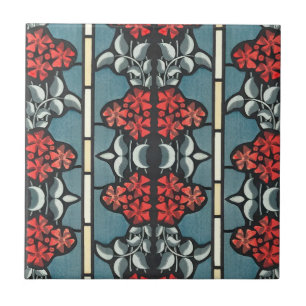 Carreau Carrelage Art Nouveau Floral Rouge Bleu