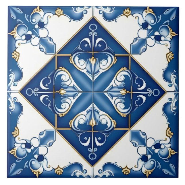 Carreau Carrelage bleu espagnol méditerranéen en céramique (Devant)