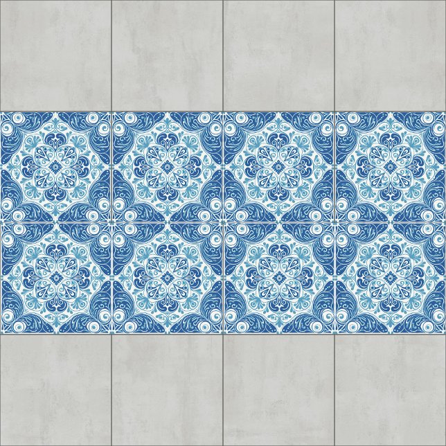Carreau Carrelage bleu et blanc complexe avec motif floral (Créateur téléchargé)