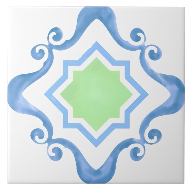 Carreau Carrelage bleu et vert de la Méditerranée (Devant)