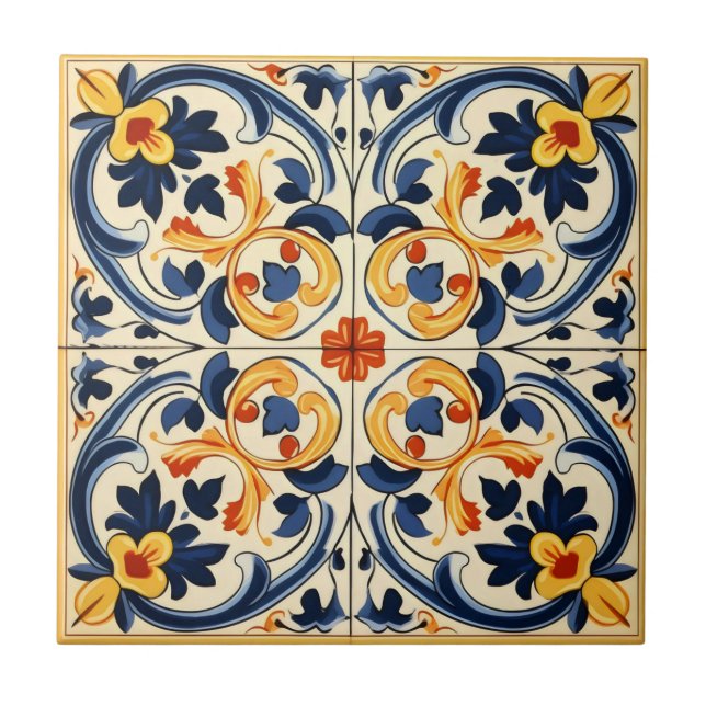 Carreau Carrelage bleu jaune italien (Devant)