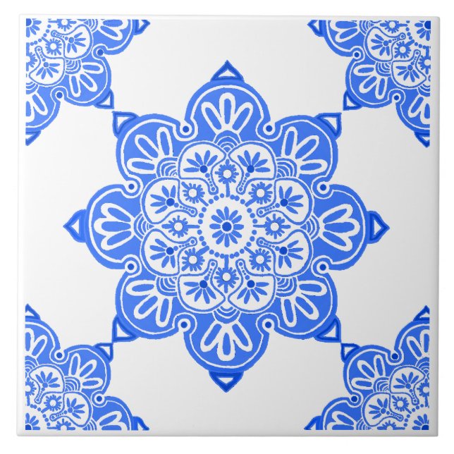 Carreau Carrelage bleu Médallion en céramique (Devant)