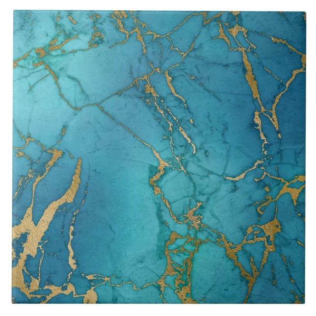 Carreau Carrelage bleu or Turquoise inspiré du marbre (Devant)