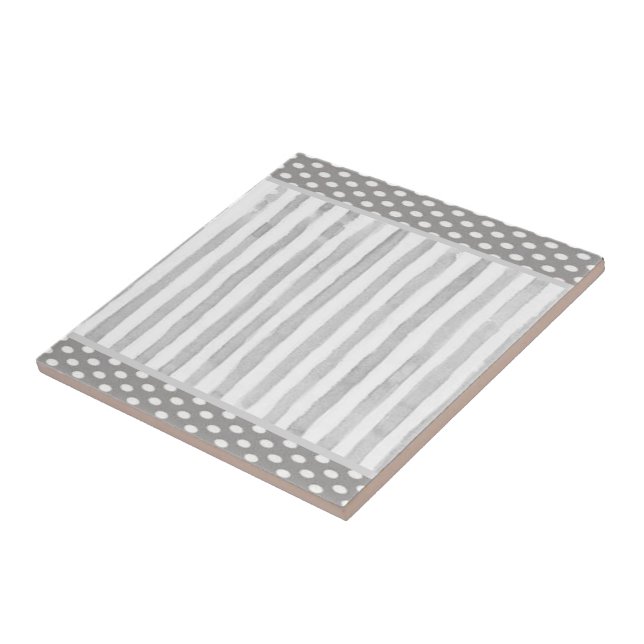 Carreau Carrelage céramique blanc et gris rayé (Côté)