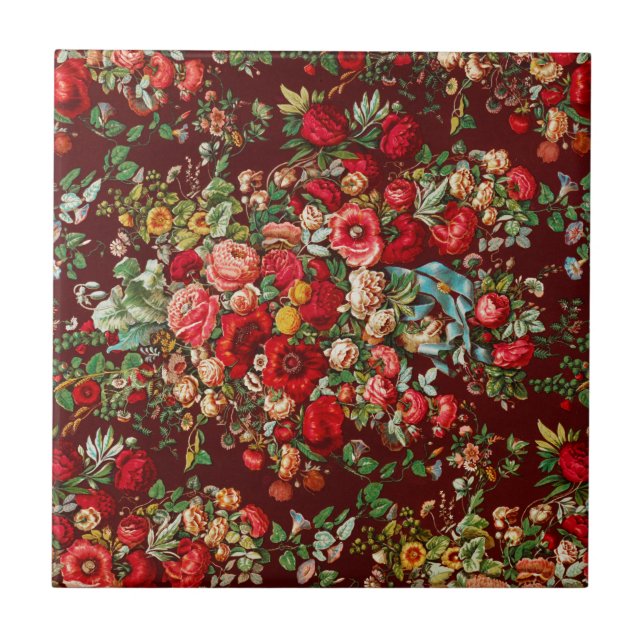 CARREAU CARRELAGE CÉRAMIQUE : CHINTZ VINTAGE FLORAL (Devant)