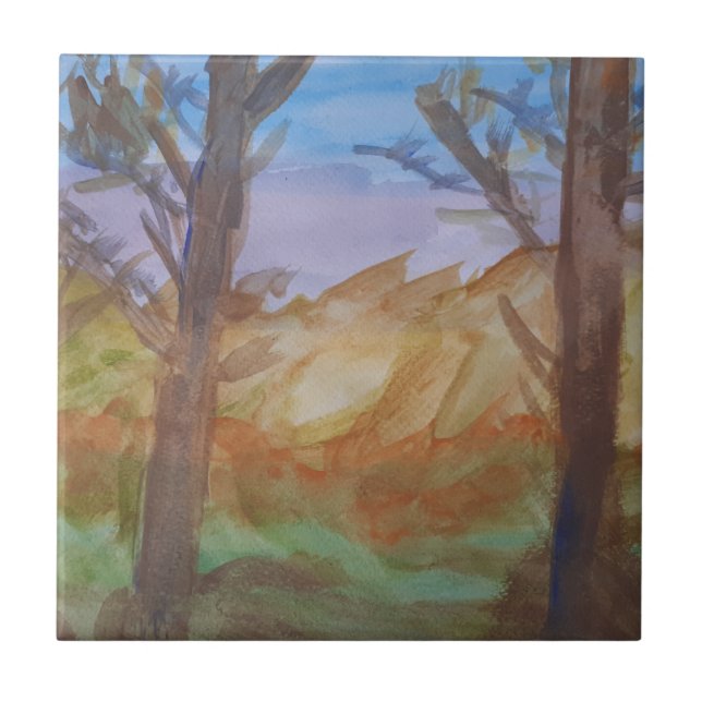 Carreau Carrelage céramique des arbres du coucher de solei (Devant)