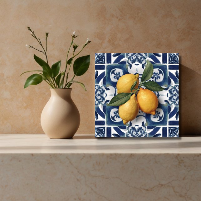 Carreau Carrelage céramique italienne Citron bleu blanc (Créateur téléchargé)