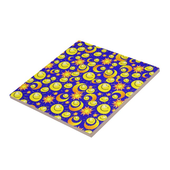 Carreau Carrelage céramique Soleil Lune Orange Jaune Etoil (Côté)