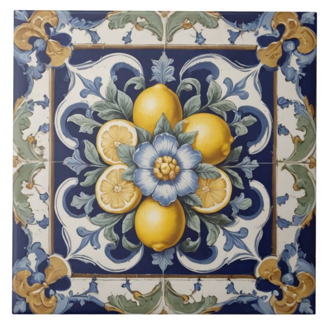 Carreau Carrelage citron céramique italienne Bleu Blanc (Devant)