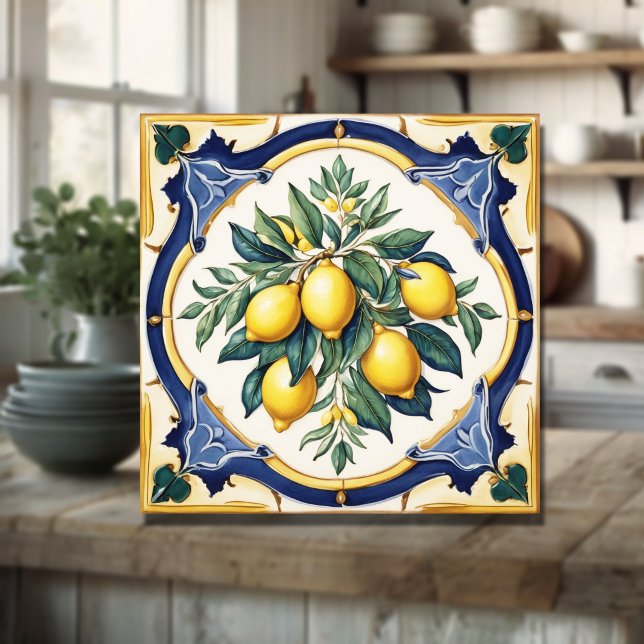 Carreau Carrelage citron italien bleu Majolica (Créateur téléchargé)
