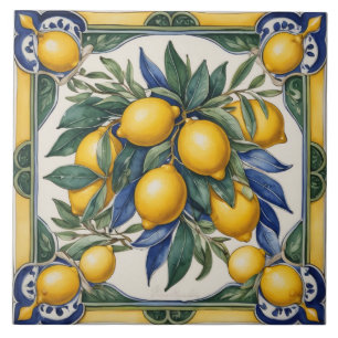 Carreau Carrelage citron italien bleu Majolica
