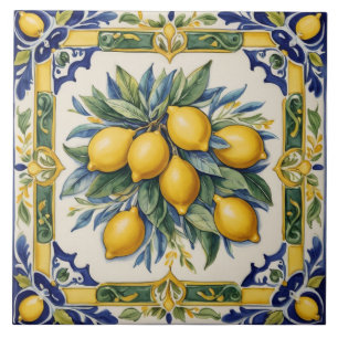 Carreau Carrelage citron italien bleu Majolica