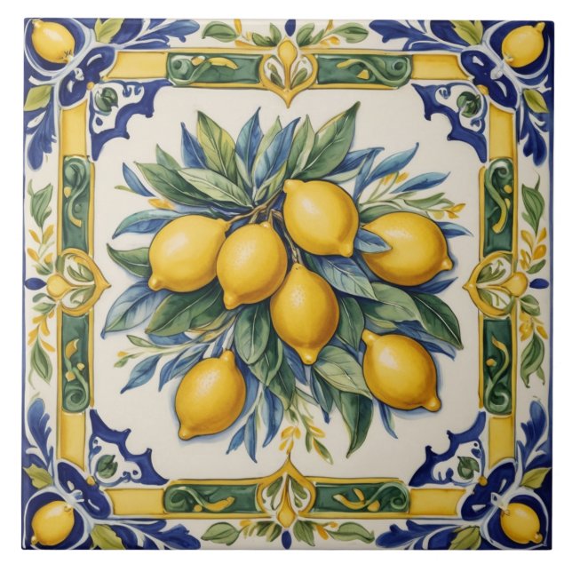Carreau Carrelage citron italien bleu Majolica (Devant)