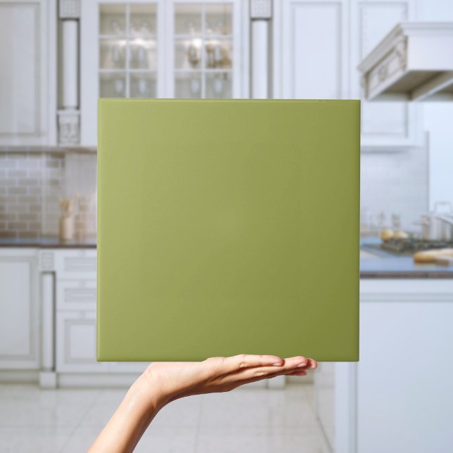 Carreau Carrelage couleur solide vert rétro Avocado (Retro Avocado Green Solid Colour Tile)