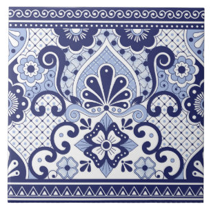Carreau Carrelage d'art populaire mexicain Talavera bleu e