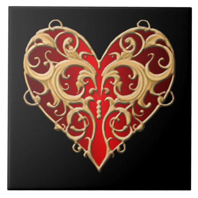 Carreau Carrelage de coeur Rouge Filigree (Devant)