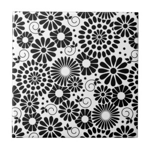 Carreau Carrelage de fleurs noires rétro