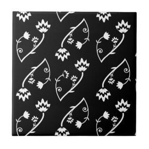 Carreau Carrelage de fleurs noires rétro
