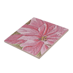 Carreau Carrelage de Noël Peint Poinsettia