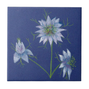 Carreau Carrelage décoratif bleu floral imprimé