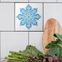 Carrelage décoratif en céramique avec médaillon bl