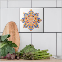 Carrelage décoratif Médaillon orange et bleu