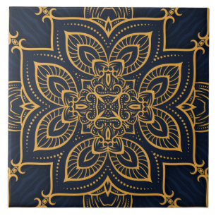 Carreau carrelage élégant en céramique bleu or noir