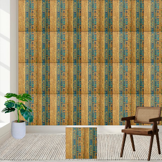 Carreau Carrelage élégant en or et bleu en motif égyptien (Stylish Gold and Blue Egyptian Motif Tile)