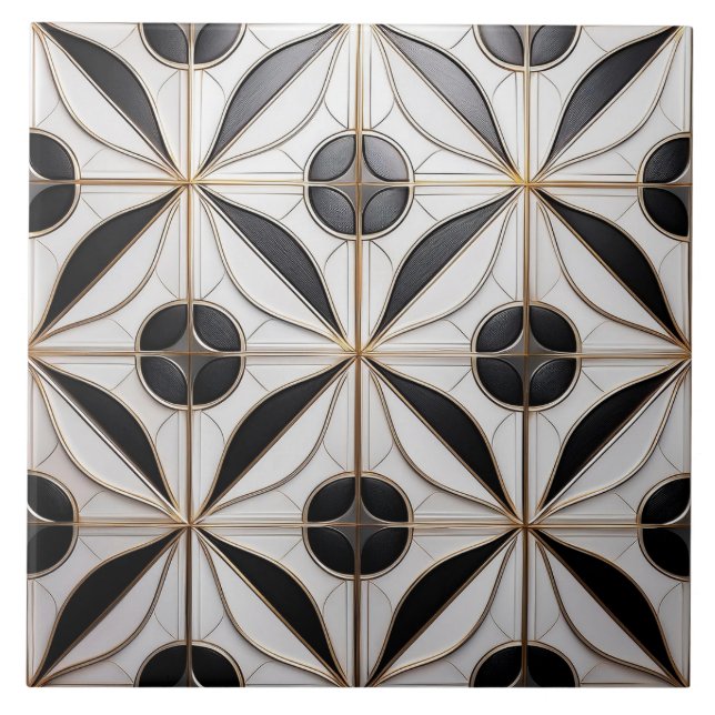 Carreau Carrelage en céramique à motifs Argent et Art Déco (Devant)
