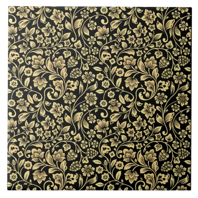 Carreau Carrelage en céramique à motifs floraux dorés (Devant)