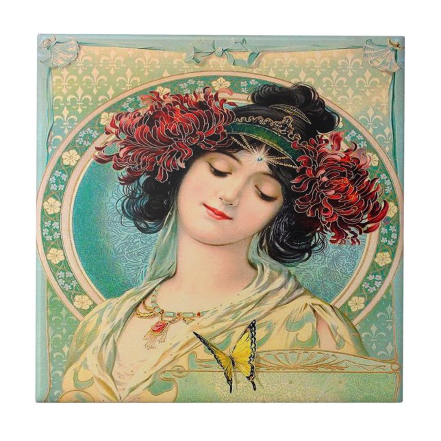 Carreau Carrelage en céramique Alphonse Mucha Design. (Devant)