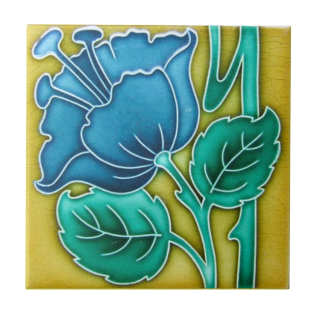 Carreau Carrelage en céramique Art Nouveau Blue Poppy (Devant)