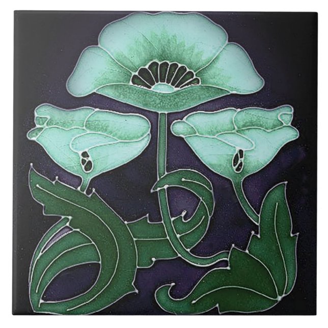 Carreau Carrelage en céramique - Art Nouveau Floral Design (Devant)