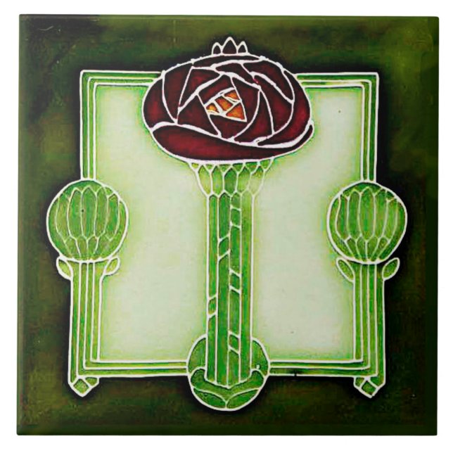 Carreau Carrelage en céramique Art Nouveau Mackintosh Rose (Devant)