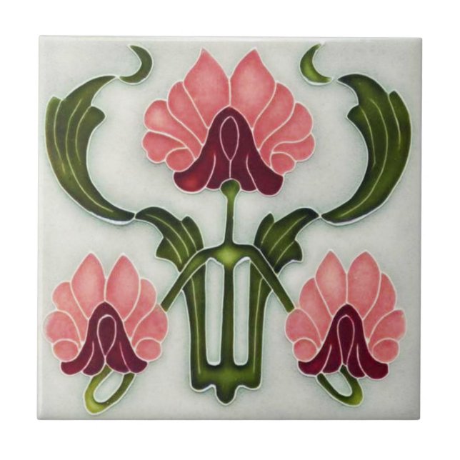 Carreau Carrelage en céramique Art Nouveau. Rose/Vert (Devant)