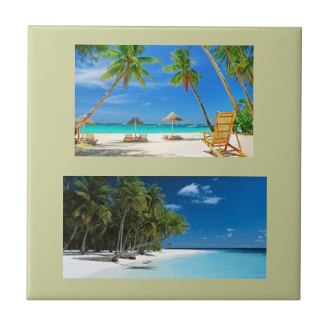 Carreau Carrelage en céramique avec deux scènes de plage (Devant)