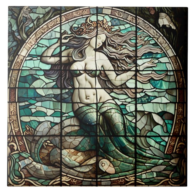 Carreau Carrelage en céramique avec mosaïque de sirène (Devant)