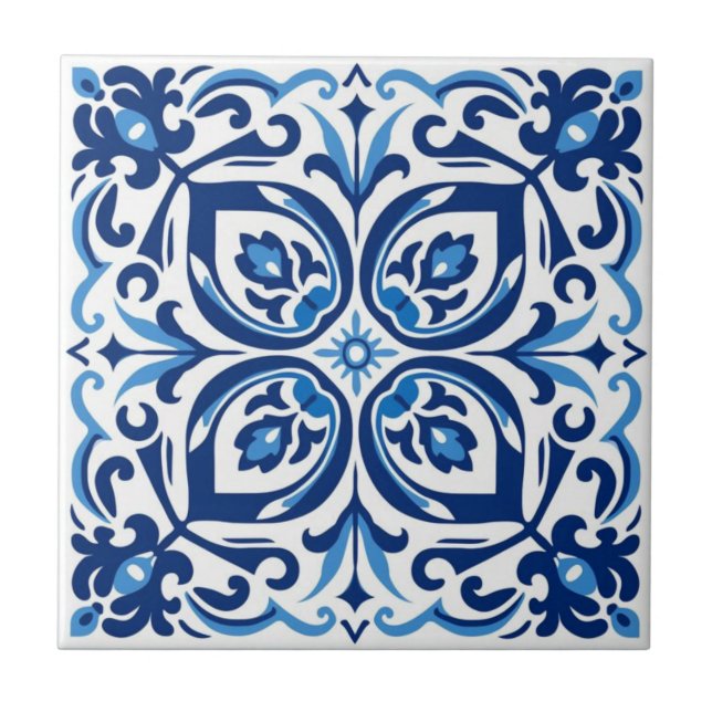 Carreau Carrelage en céramique - Azulejo bleu/blanc Floral (Devant)