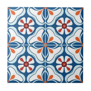 Carreau Carrelage en céramique - Azulejo Bleu Orange Bleu