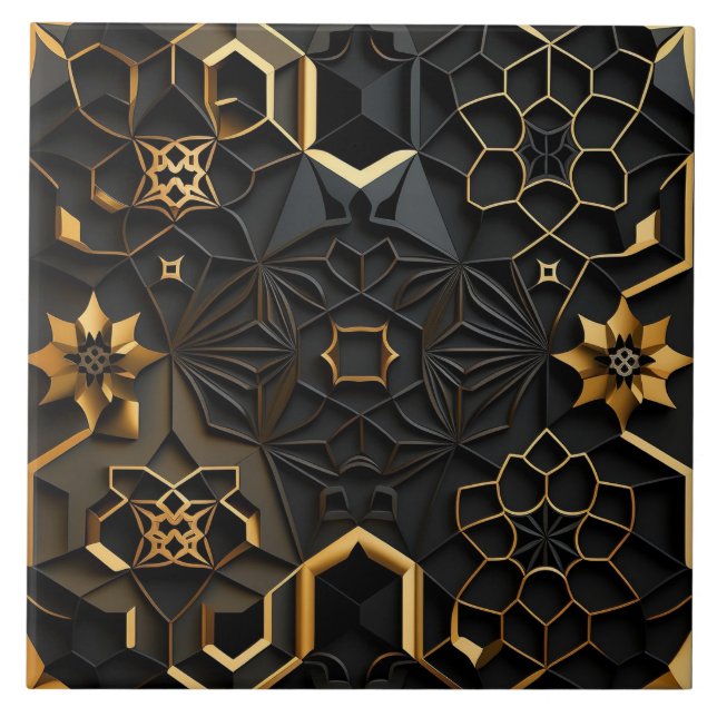 Carreau Carrelage en céramique Black Gold Mosaic Fleurs (Devant)