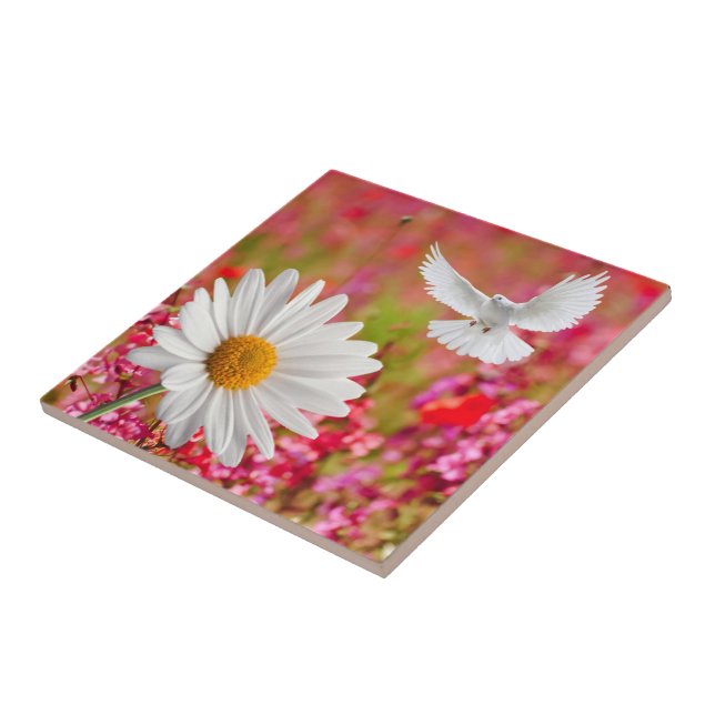 Carreau Carrelage en céramique blanc Daisy Dove Floral (Côté)