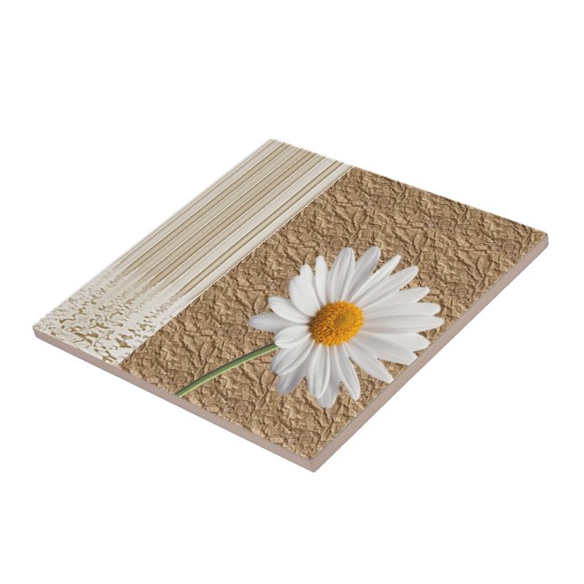 Carreau Carrelage en céramique blanc marguerite florale (Côté)