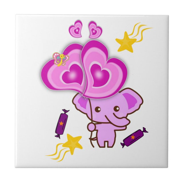 Carreau Carrelage en céramique Blanc Violet Elephants Coeu (Devant)