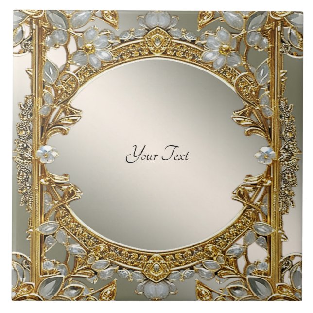 Carreau Carrelage en céramique blanche ornée d'or (Devant)